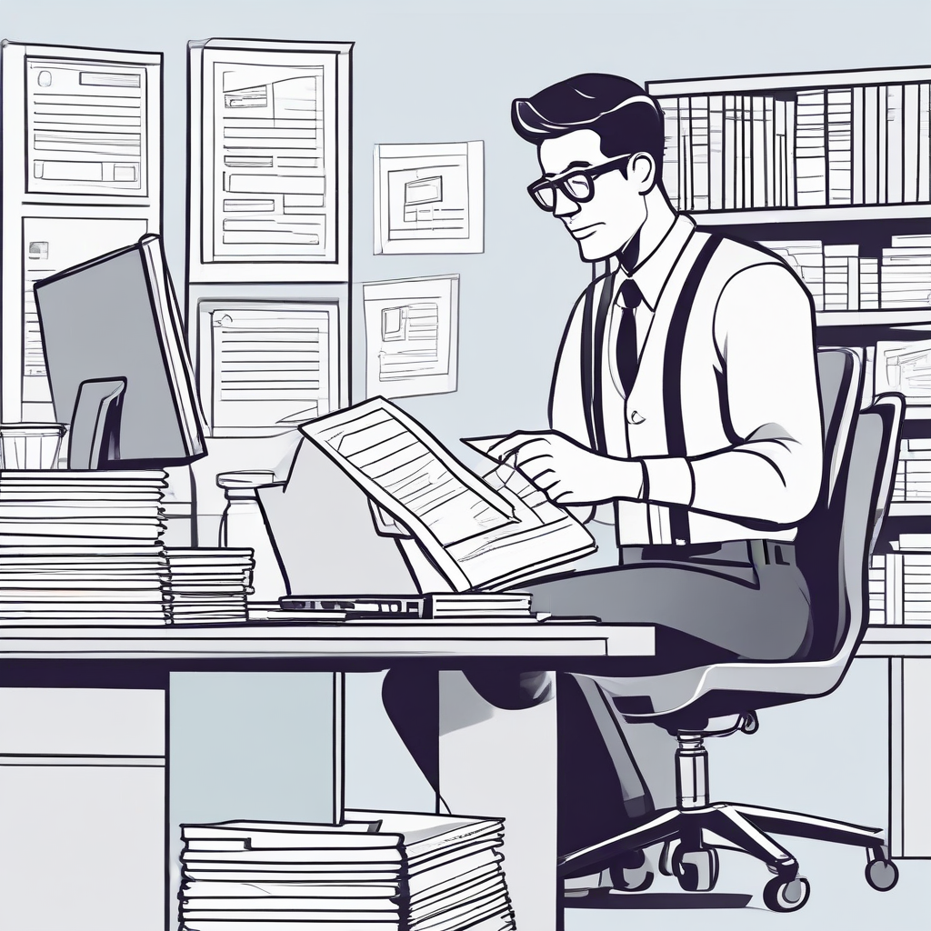 Business owner reviewing detailed HVAC invoices on laptop