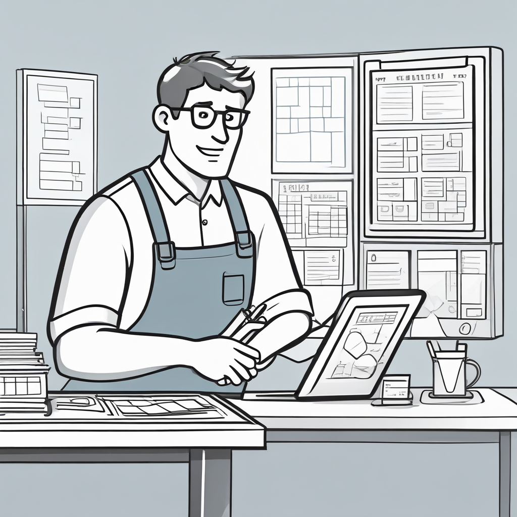 Service technician using scheduling app on tablet